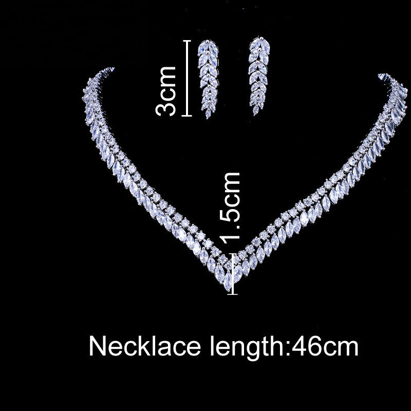 Brautschmuck Zirkon Blätter Halskette Ohrringe
