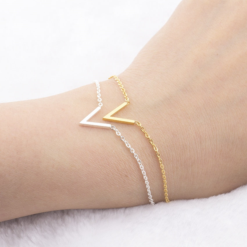 Pulseras en V para mujer de cadena de acero inoxidable