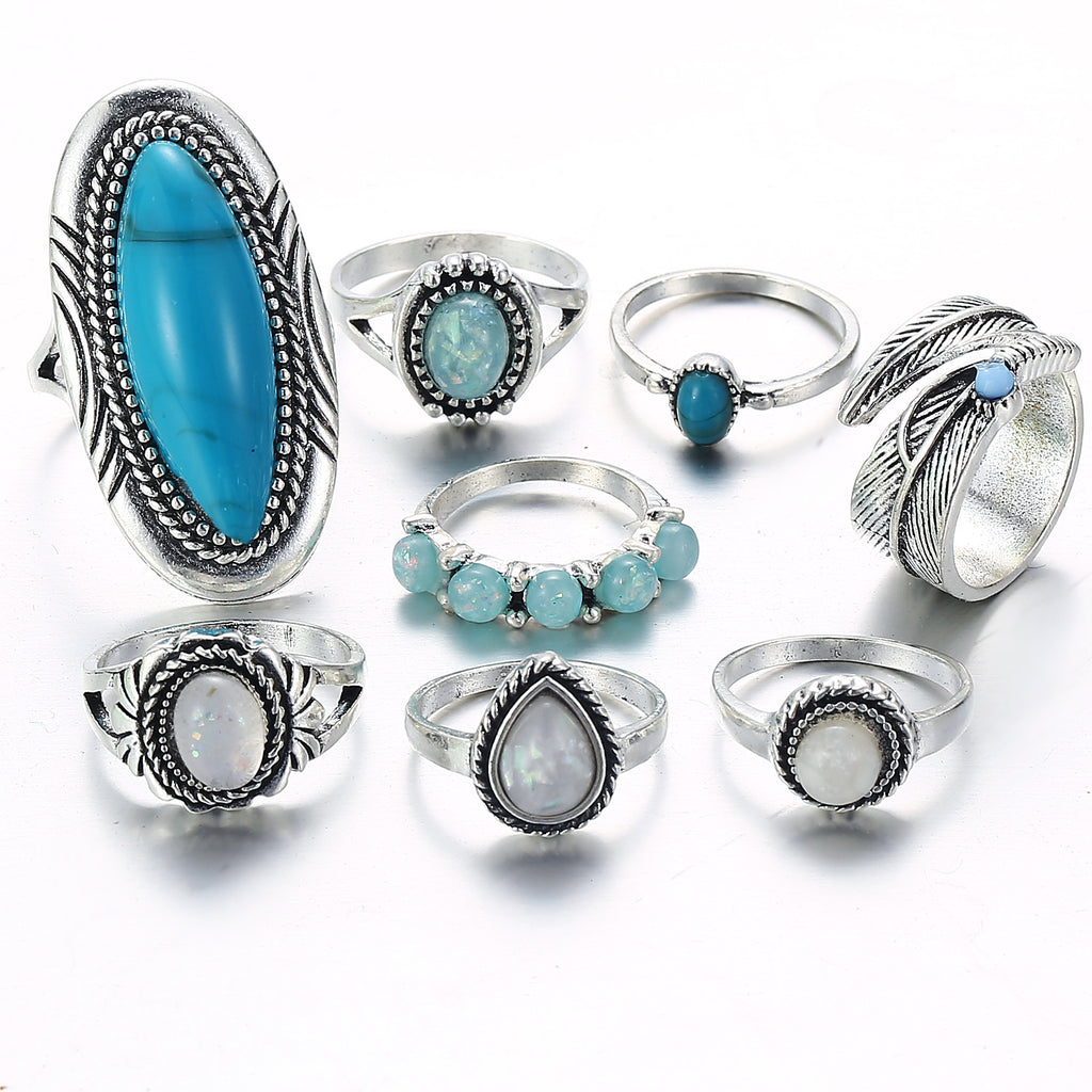 Opalring-Set Türkis achtteilig Schmuck