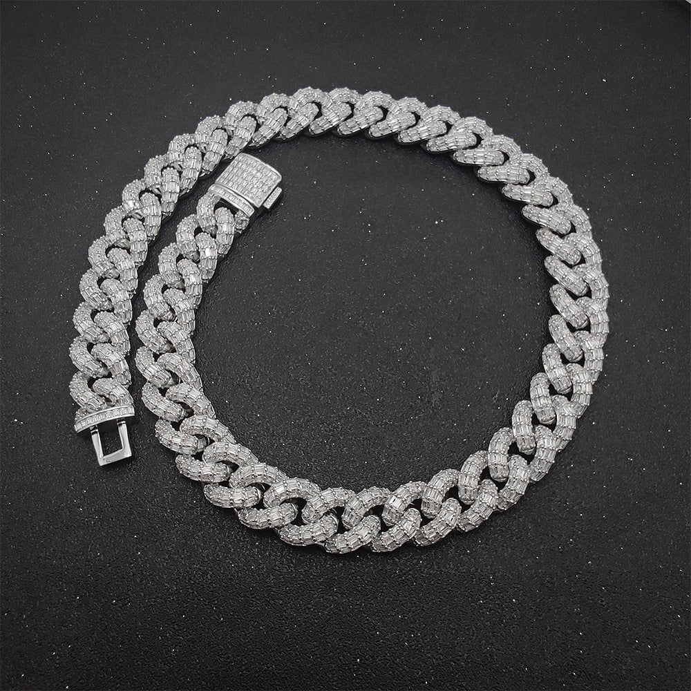 Hip Hop 15mm Dreireihige T-Square Cuban Kette Echt Vergoldet
