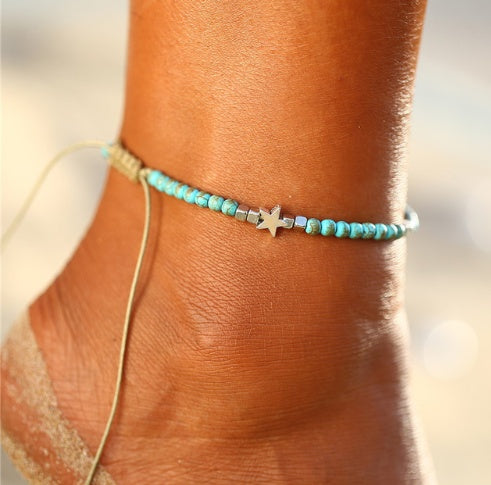 Tobillera de cuentas de cristal bohemio AY para mujer, pulsera con colgante de luna para la pierna, correa de tobillo, tobillera de verano para niña, joyería para el pie