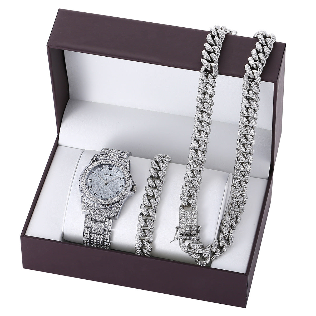 Diamant Stahlband Quarzuhr Armband Set