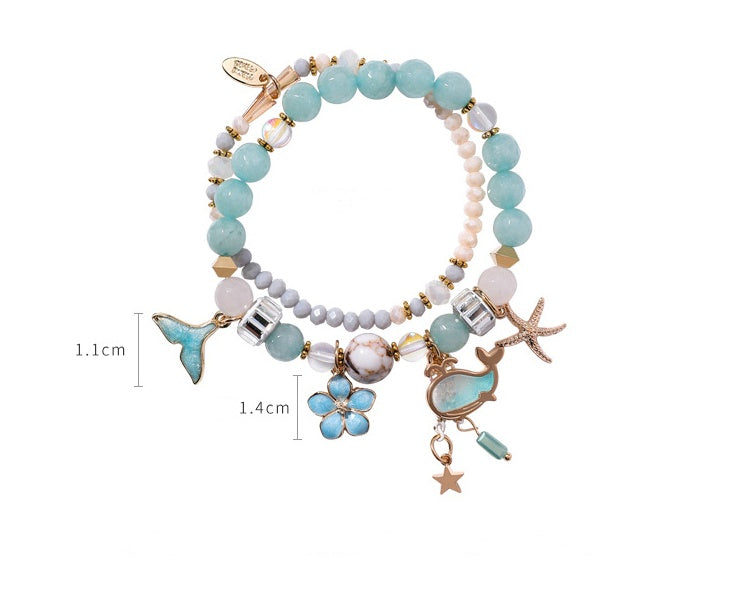 Pulsera cola de ballena doble elástico personalidad retro flor estrella de mar joyería de viento nacional
