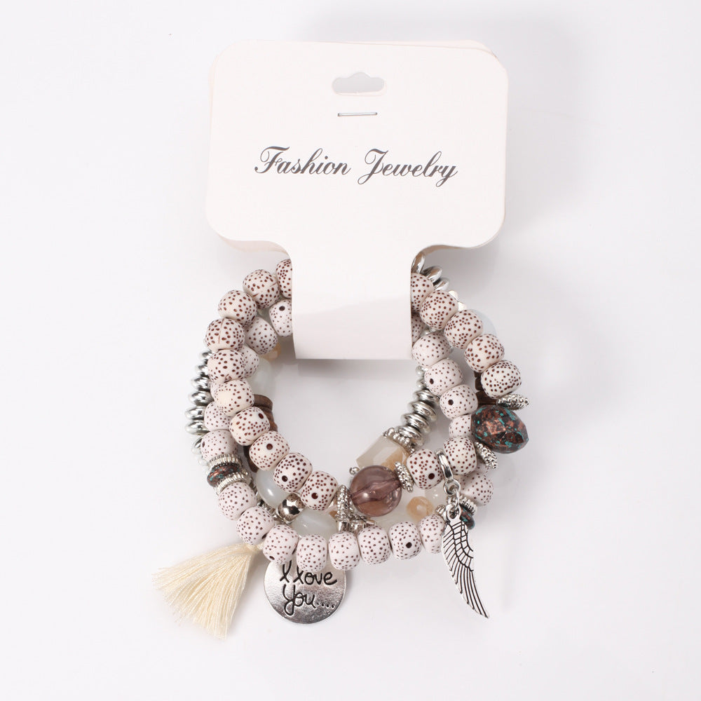 Moda multicapa de cristal de lava cuentas con alas y borlas pulseras y brazaletes Pulseras Mujer Joyería para regalo de mujer
