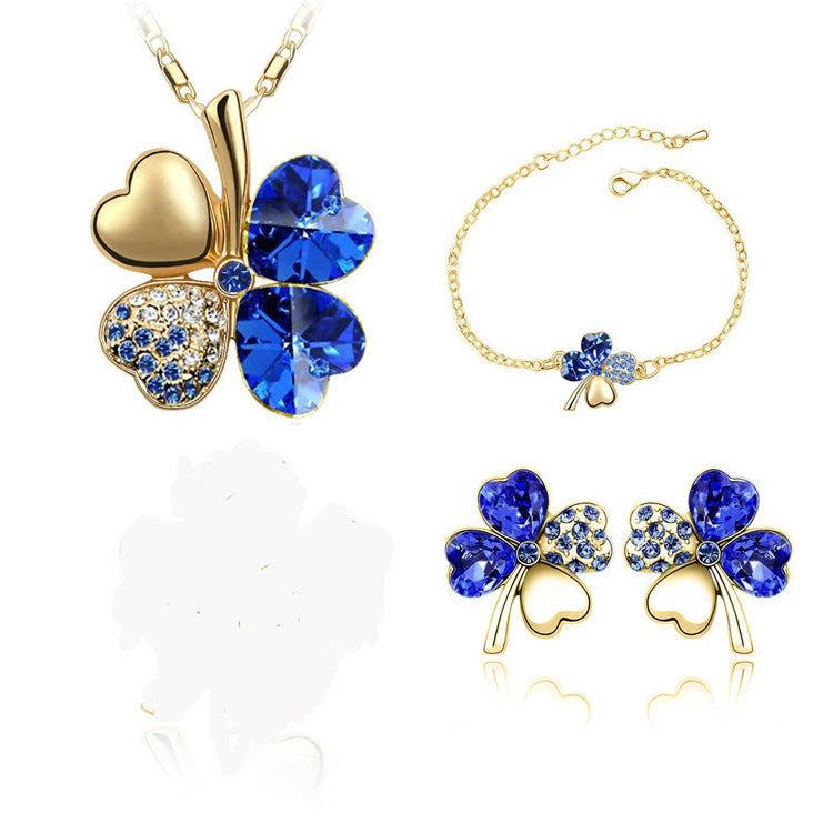 Kreatives vierblättriges Kleeblatt Kristallschmuck-Set