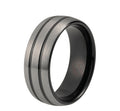 8mm schwarzer Wolfram-Ehering für Damen und Herren, gewölbt, doppelte Linien, silberne, matte Oberseite, bequemer Sitz