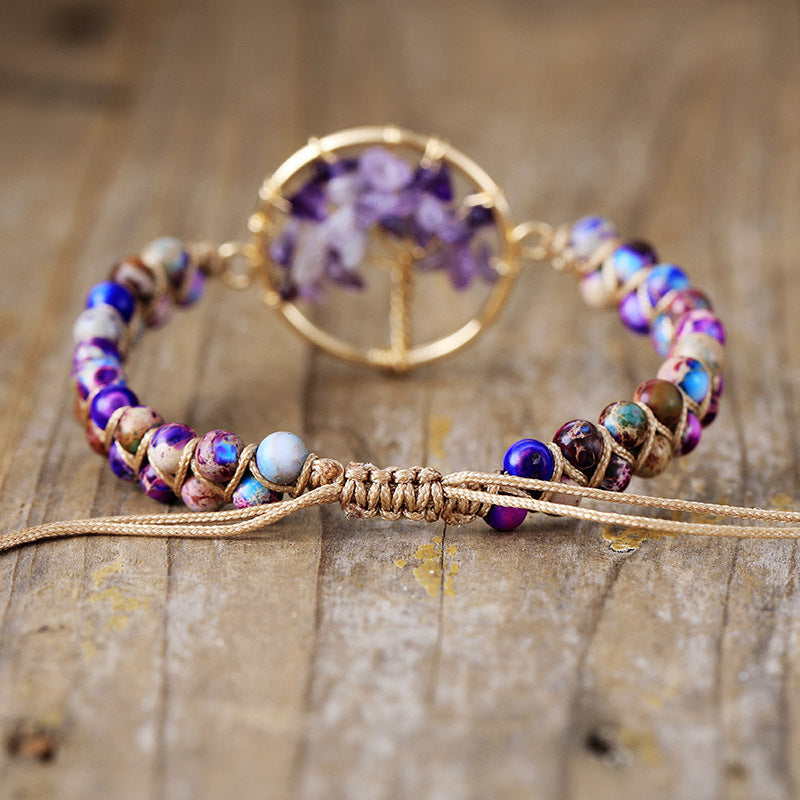 Pulsera de pareja tejida a mano de amatista