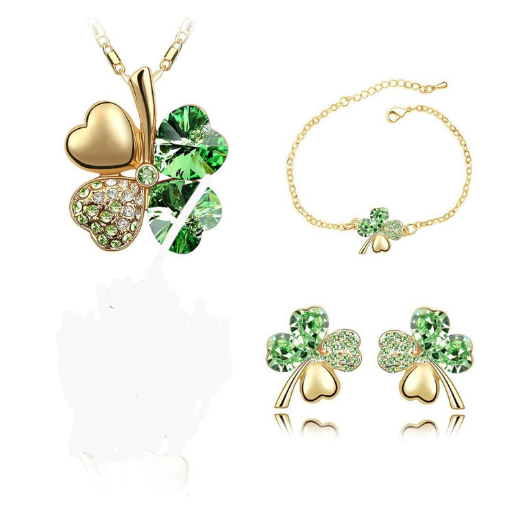 Kreatives vierblättriges Kleeblatt Kristallschmuck-Set