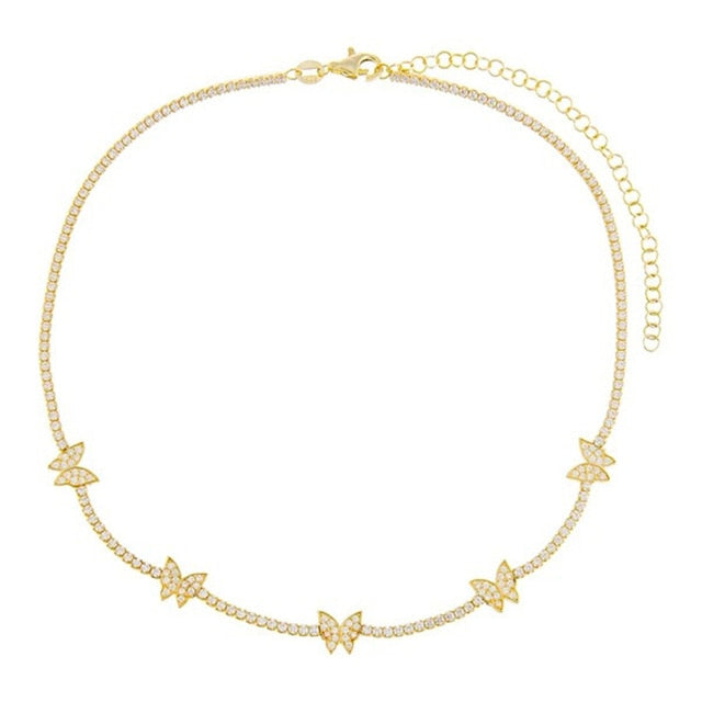 18K Gold Butterfly Stacking Clavicle Chain Necklace