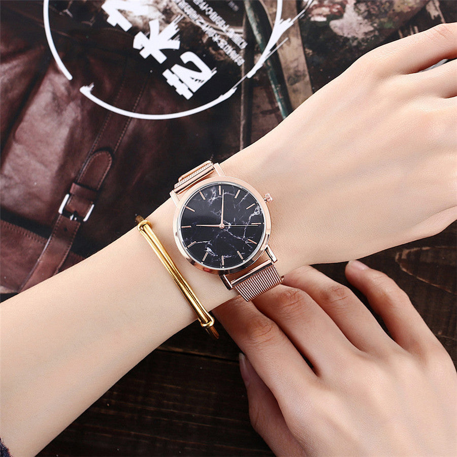 Vansvar Fashion-Marke Silber- und Gold-Meshband kreative Marmor-Armbanduhr lässige Damen Quarzuhren Geschenk Relogio Feminino