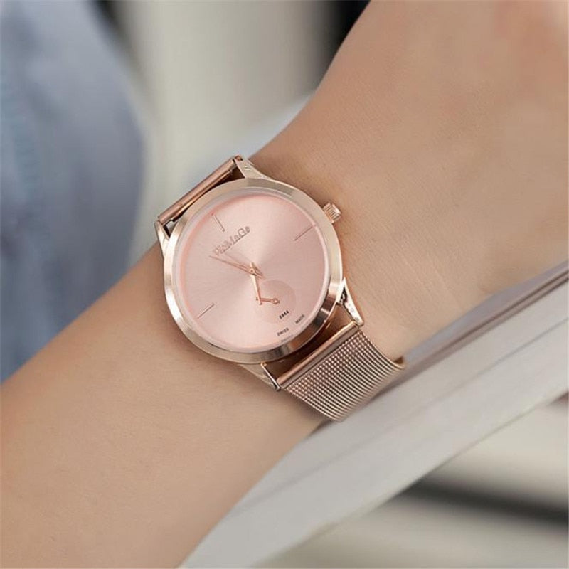 Reloj de aleación de moda con correa de malla, unisex, para mujer, estilo minimalista, de cuarzo, relogio feminino, saat, relojes para mujer