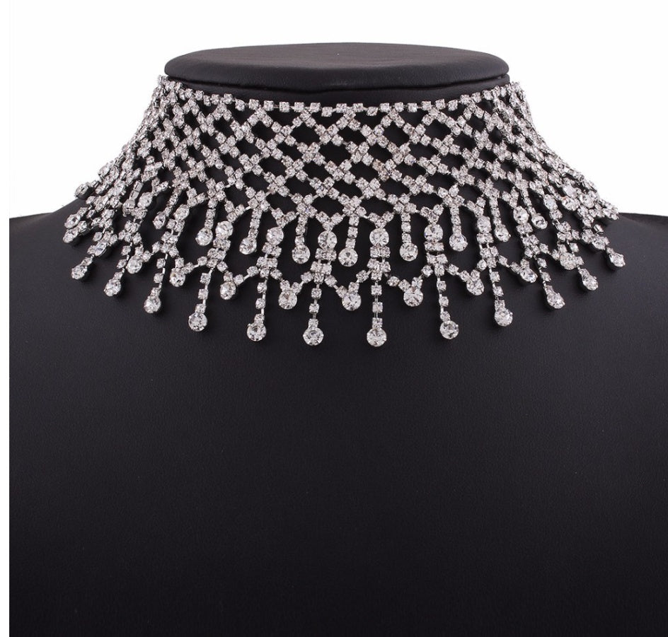 Cadena de collar con flecos de diamantes de imitación para mujer