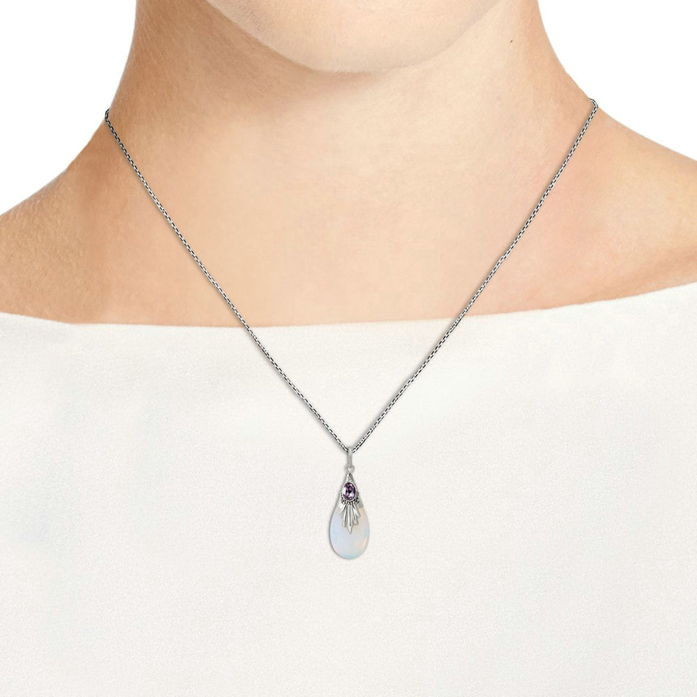 Ovale halbedle Mondstein-Anhänger-Halskette für Damen Zirkon Silberfarbe Modeschmuck