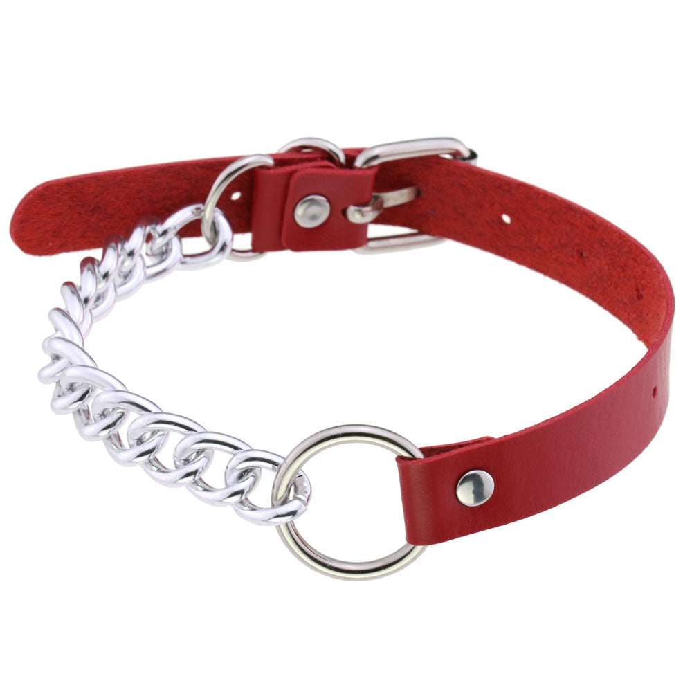 Collar gargantilla de cuero con aro y anilla en O