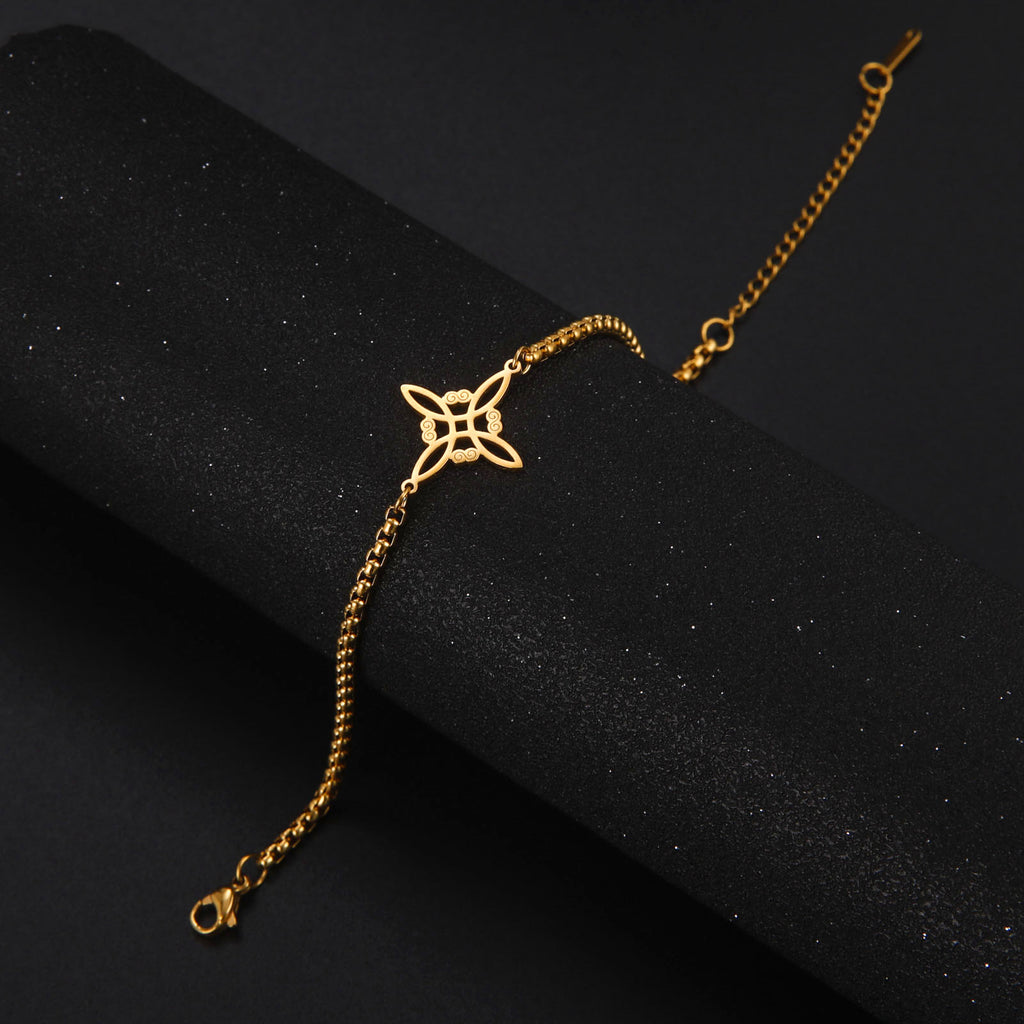 Pulsera de Acero Inoxidable con Cadena de Caja de Doble Agujero en Forma de S con Nudo de Bruja de Diseño Versátil