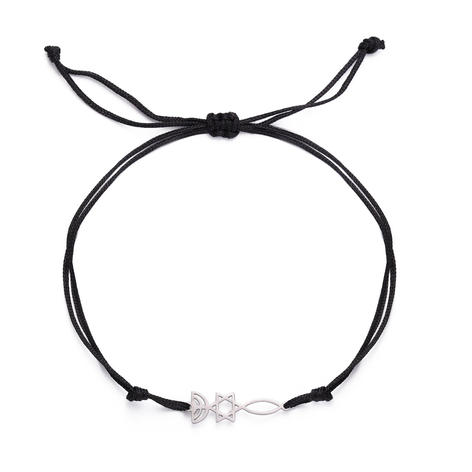 Pulsera de acero de titanio cortado, colgante de pez con estrella de seis puntas hueca