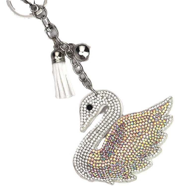 Creative Little Swan Korean Velvet Rhinestone Keychain