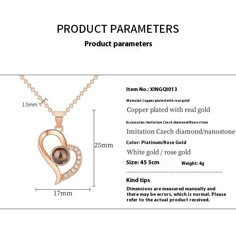 I Love You Projection Necklace Women's High-end Peach Heart
