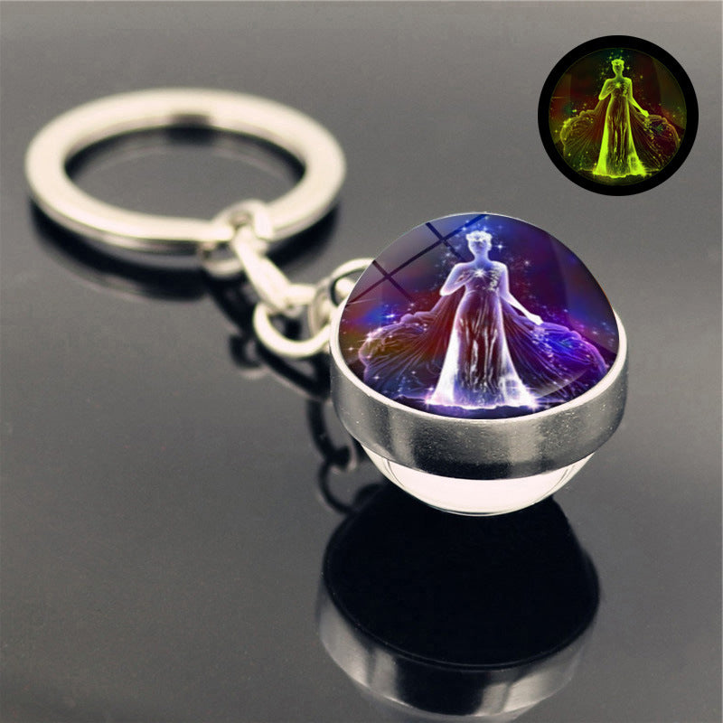 Leuchtender Schlüsselanhänger-Anhänger, doppelseitige Glaskugel, Schlüsselkette
