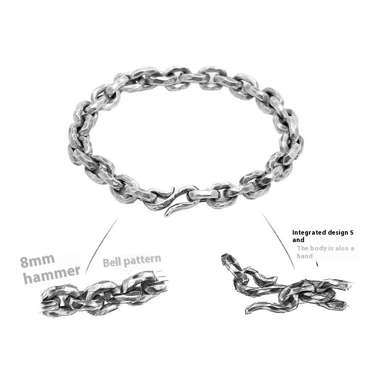 Handgehämmerter Klang Armreif Thailändisches Silber Vintage Herren