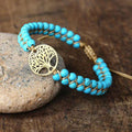 Modisches geflochtenes doppellagiges türkises Armband im böhmischen Ethno-Stil mit Lebensbaum, verstellbares Yoga-Armband für Damen