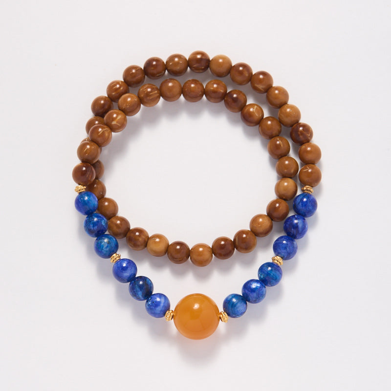 Pulsera de alta calidad con ojo de tigre bodhi natural y cristal azul, estilo nacional para mujer