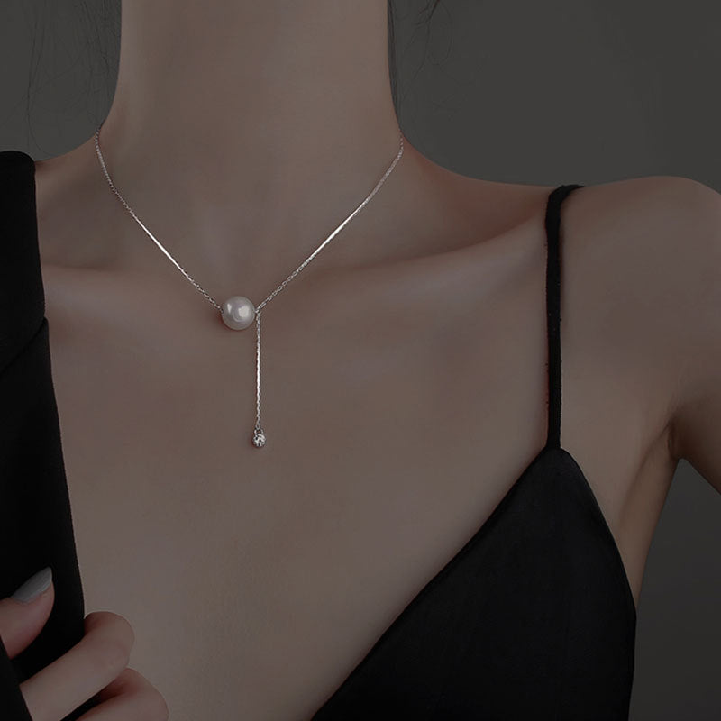 S925 Sterling-Silber Perlen-Quasten-Halskette für Damen