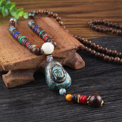 Retro Buddha Perlen Pulloverkette