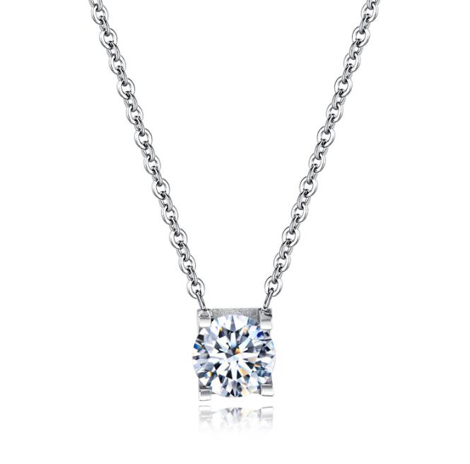 Damen Halsketten mit Gliederkette Trendy runde weiße große Zirkonia-Anhänger Halskette für Damen Mädchen Geschenk Schmuck