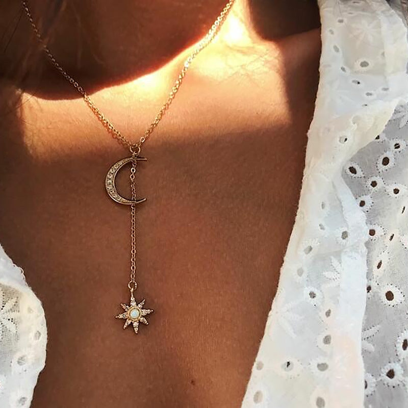 Neue Schmuckmode Persönlichkeit Retro Mond Sonne Damen Halskette
