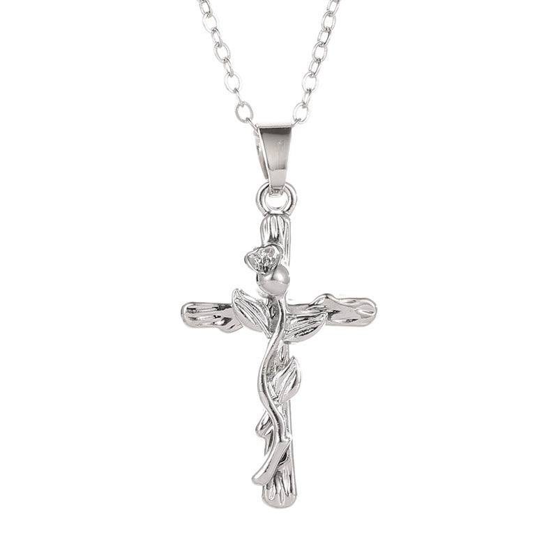 Klassische Vintage Blatt Jesus Kreuz Halskette