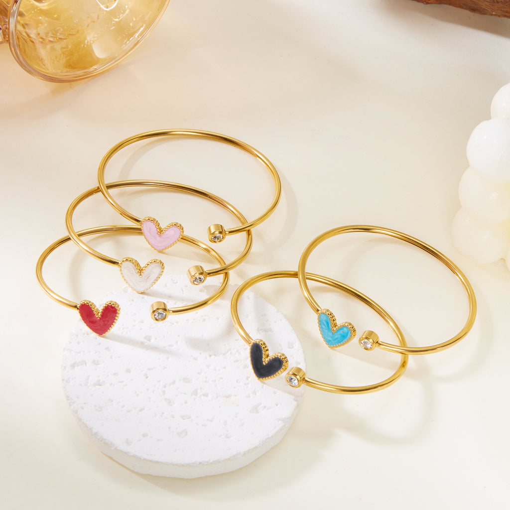 Pulsera Corazón de Aceite Hueco con Diamante