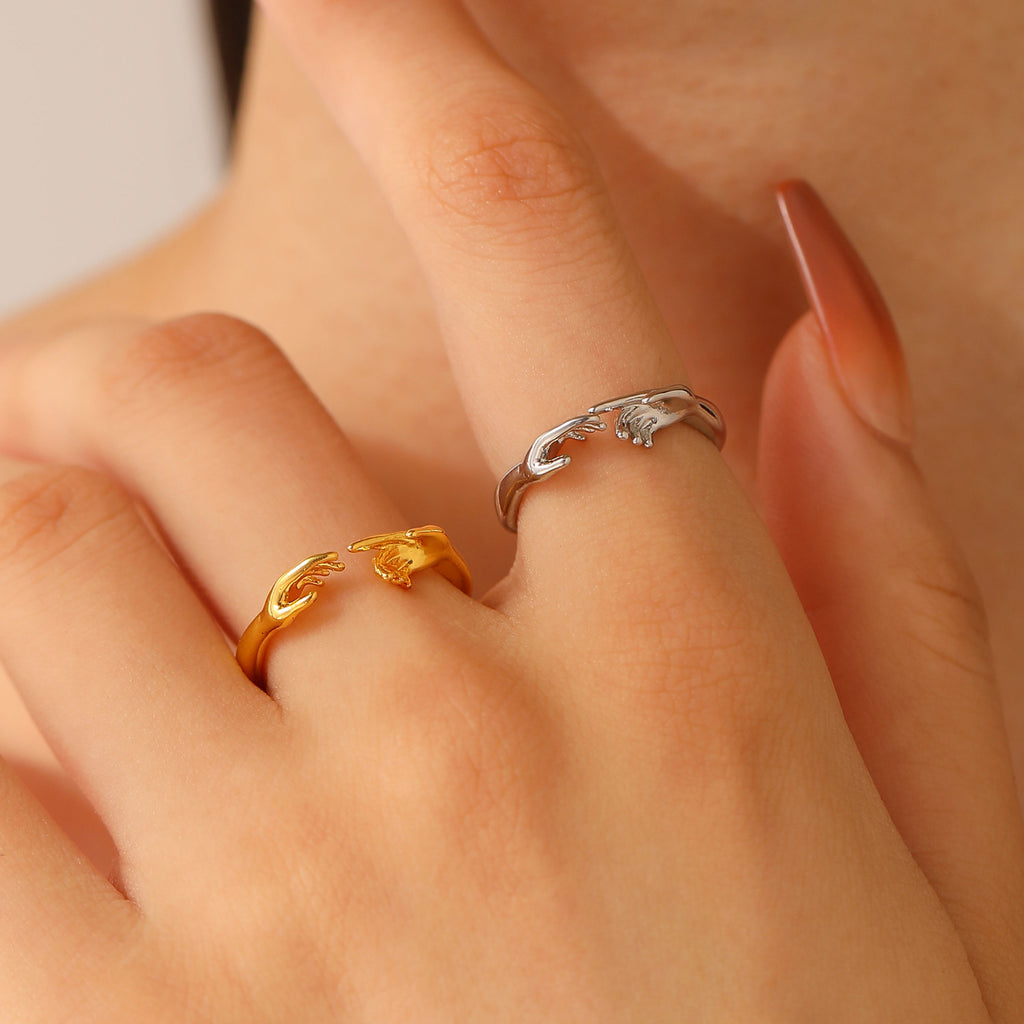 Anillos Abiertos Ajustables de Dos Manos Anillo de Moda con Personalidad para Joyería de San Valentín