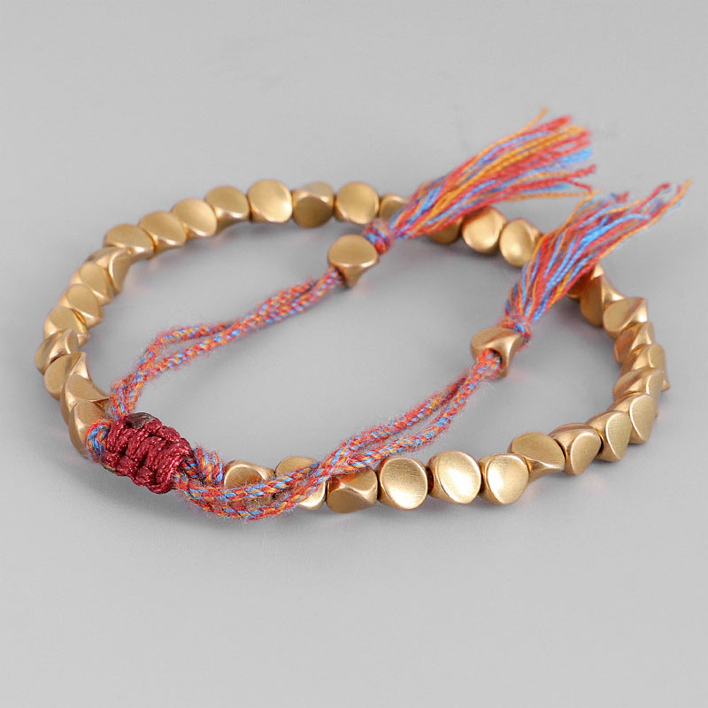 Pulseras budistas tibetanas hechas a mano con cuentas de cobre trenzadas, pulseras de cuerda de la suerte para mujeres y hombres