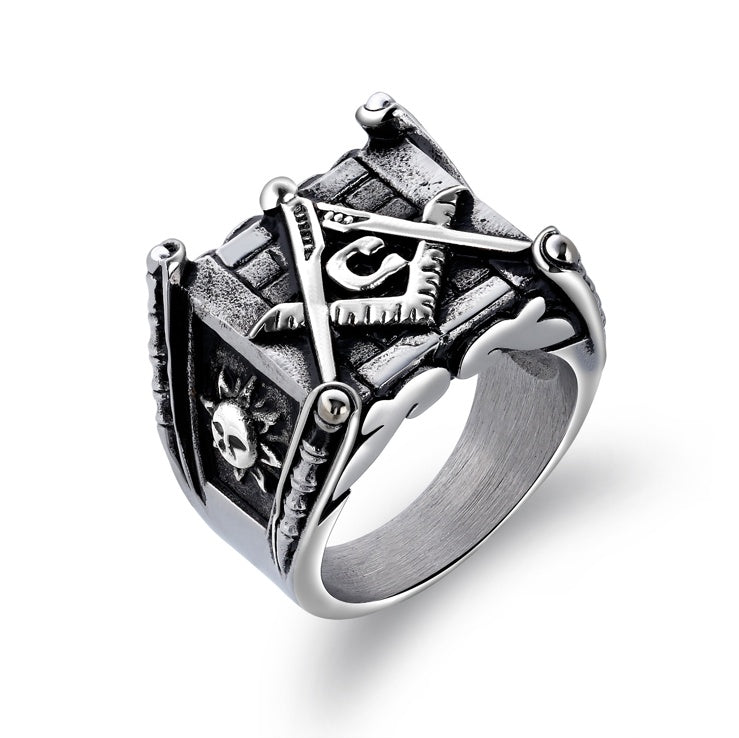 Männer-Freimaurerringe, Gold Sonne Mond, Punk, handgefertigt, hochglanzpolierter Silberschmuck für Herren