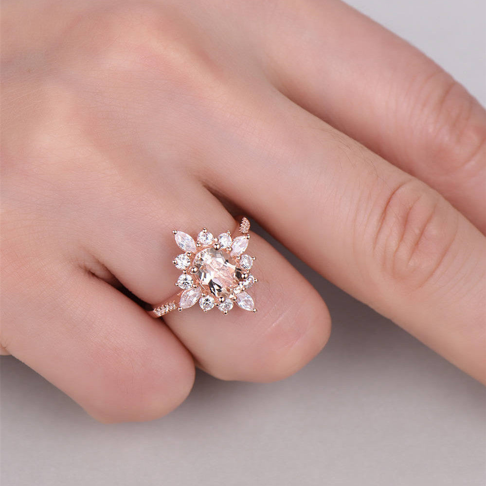 Blumenringe mit einzigartigem Schneeflocken-Design, rosévergoldet, Zirkonia-Schmuck, Mode-Party, Damen-Fingerring
