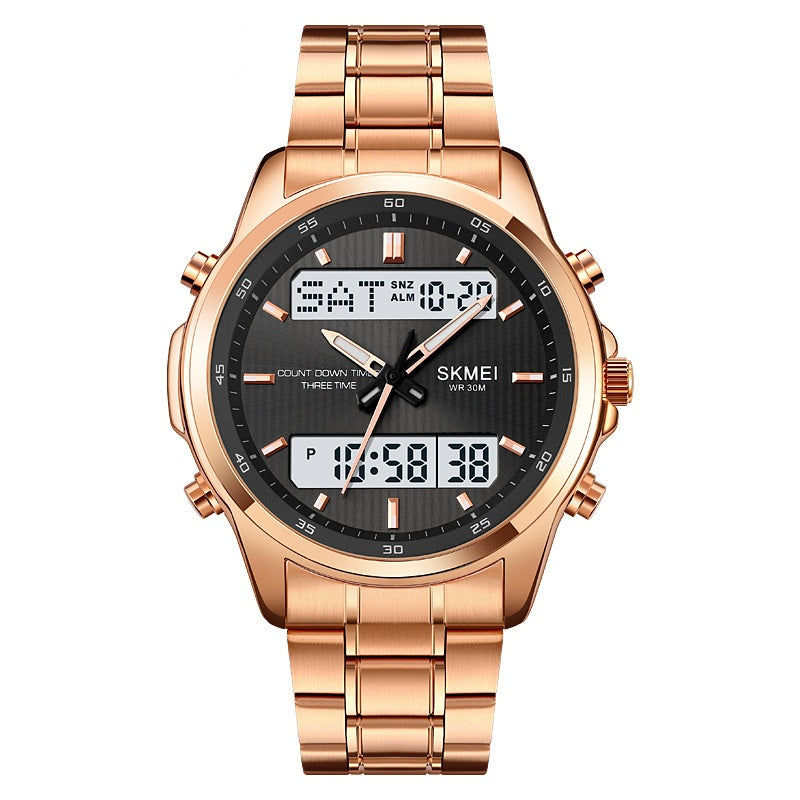 Reloj deportivo multifuncional para hombre con correa de acero y doble pantalla