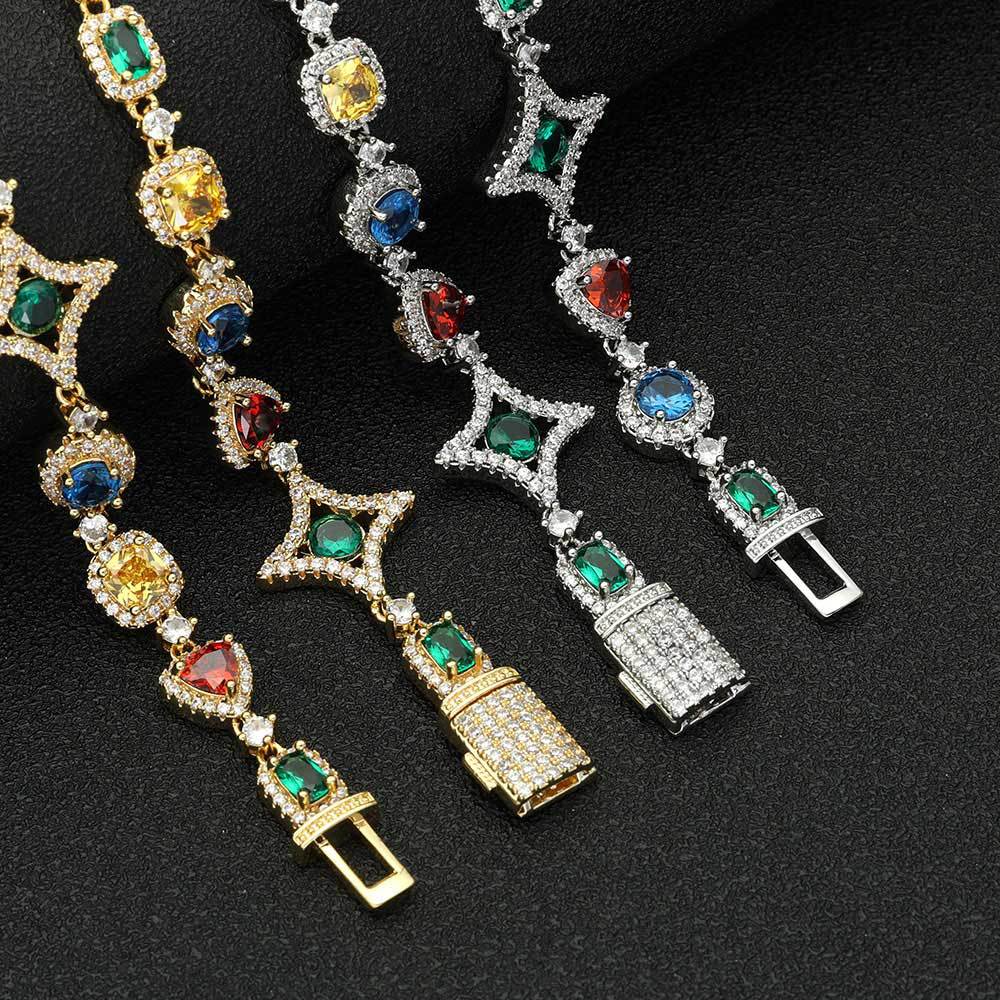 Jewelry Ornament Hip Hop Color Gemstone Necklace Bracelet