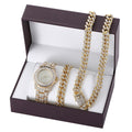 Diamant Stahlband Quarzuhr Armband Set