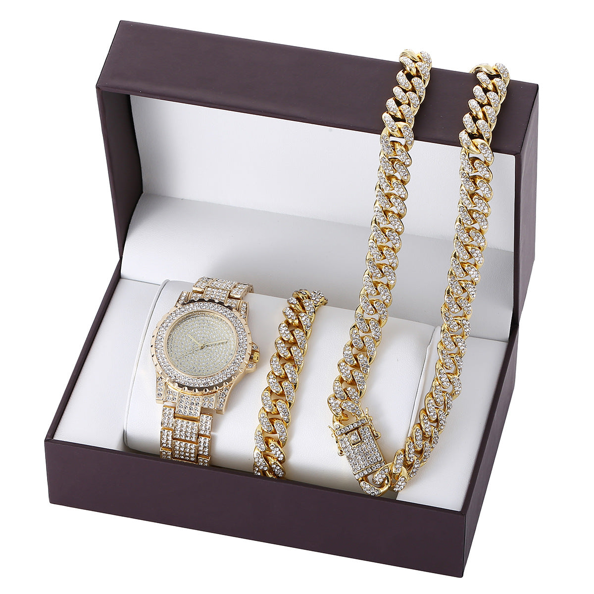 Diamant Stahlband Quarzuhr Armband Set