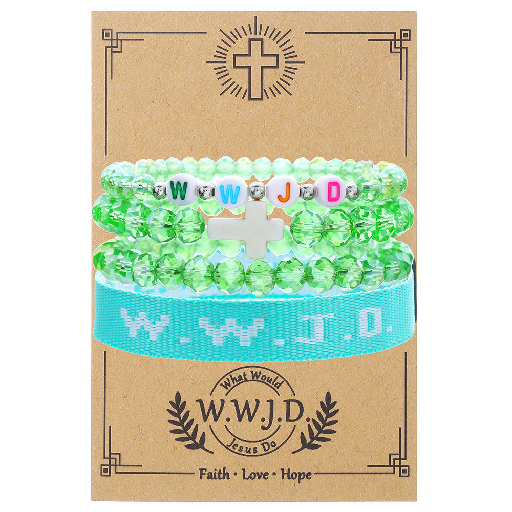 WWJD Letter Bracelet Turquoise Cross Charm Bracelet