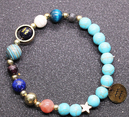 Pulsera de Cuentas de Turquesa de 8 mm con Diseño de Doce Constelaciones