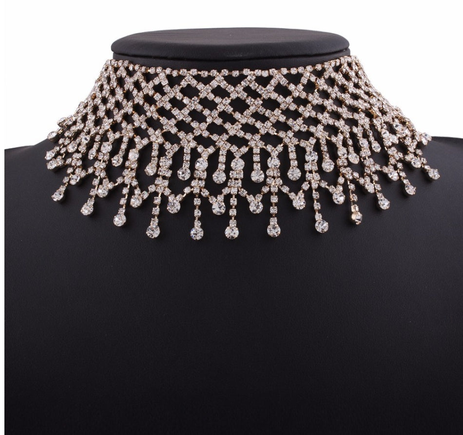 Cadena de collar con flecos de diamantes de imitación para mujer