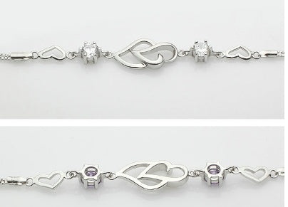 S925 Großhandel Armband aus Sterlingsilber, herzförmiges Amethyst-Armband, Doppelflügel-Armband, koreanischer Schmuck aus Sterlingsilber
