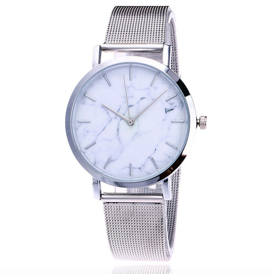 Vansvar Fashion-Marke Silber- und Gold-Meshband kreative Marmor-Armbanduhr lässige Damen Quarzuhren Geschenk Relogio Feminino
