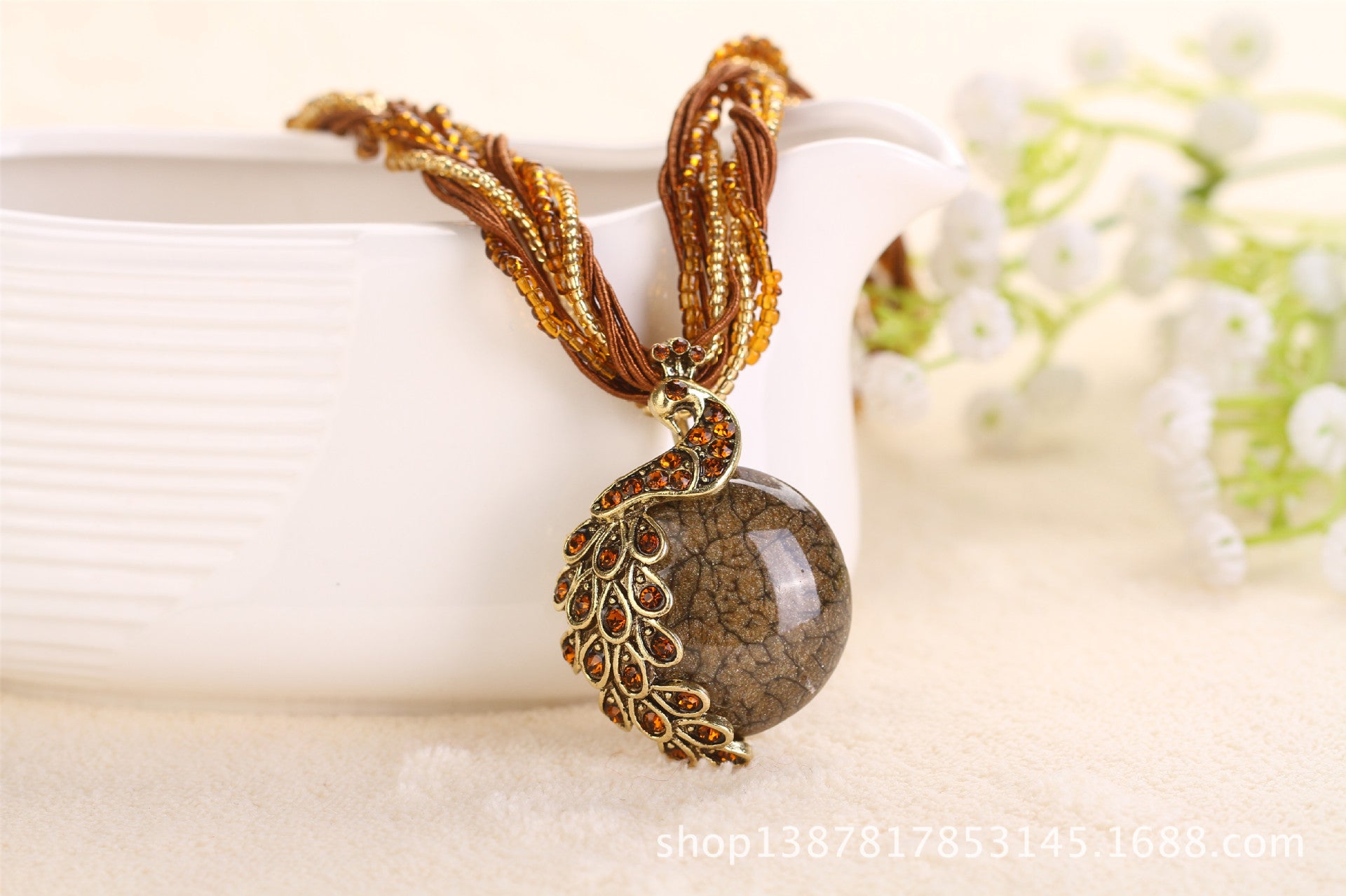 Ladies Ethnic StyleRrice Bead Woven Retro Necklace
