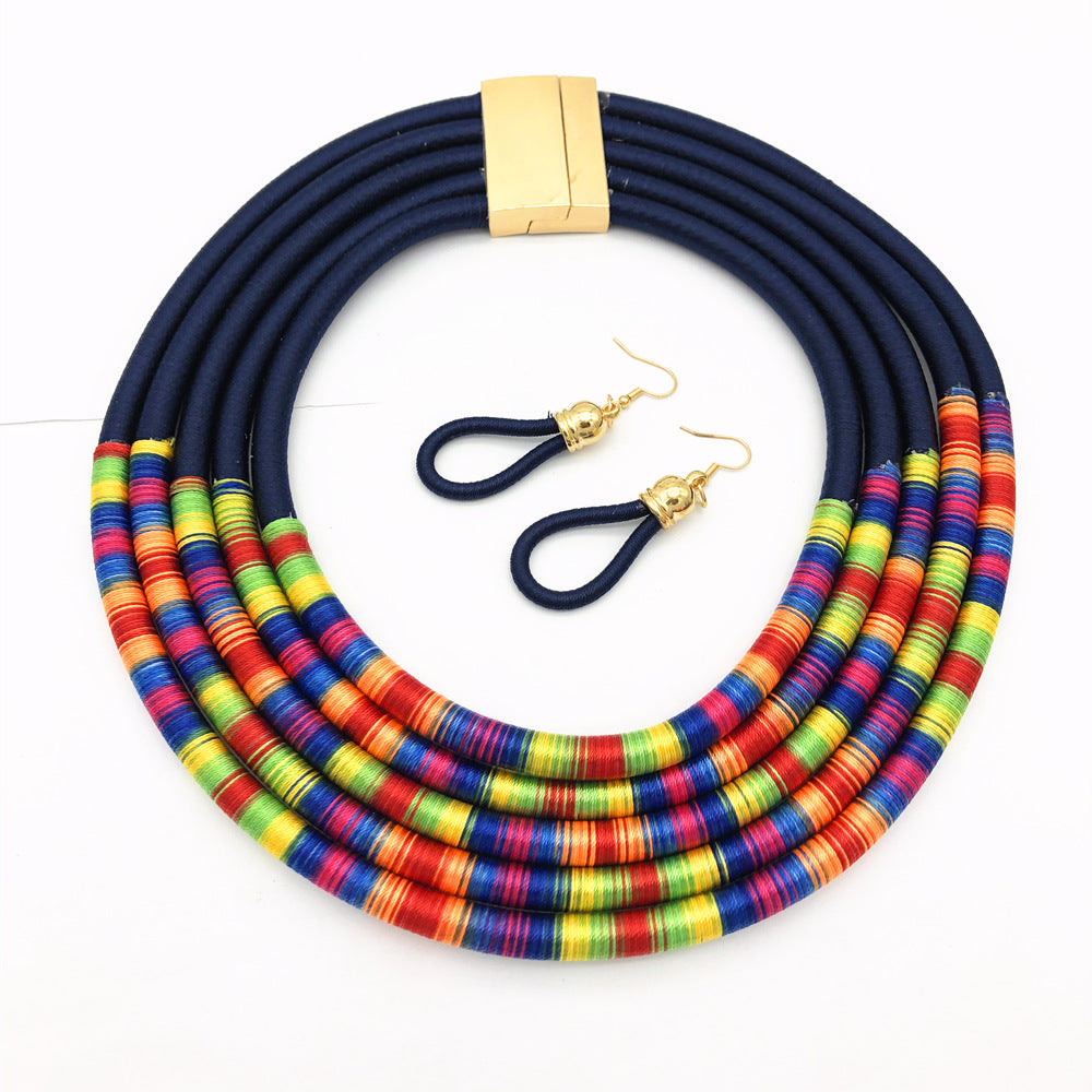 Afrikanische mehrschichtige Choker-Halsketten Ohrringe Schmucksets
