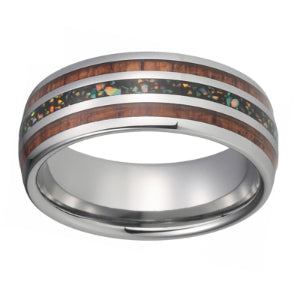 Wolfram 8MM Eheringe für Männer und Frauen mit blauem Opal