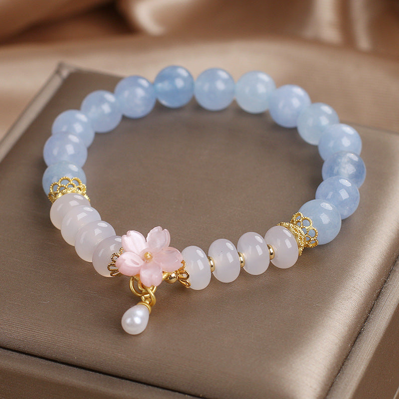 Pulsera de cristal de aguamarina para mujer, fresca y dulce