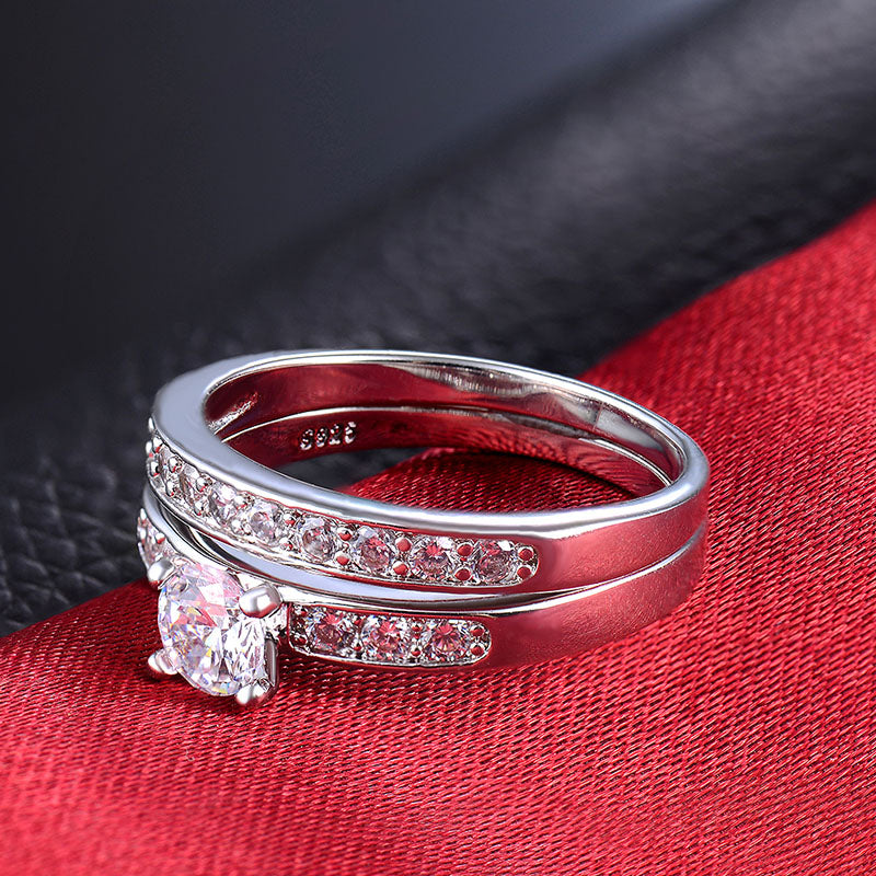 Silberfarbene Ring-Sets für Damen, modische Eheringe, Brautverlobungsringe, Damenringe, Schmuck, weibliche Zirkonia-Bagues